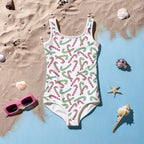 Girls Red & Green Candy Cane Christmas Buttery Soft Swimsuit