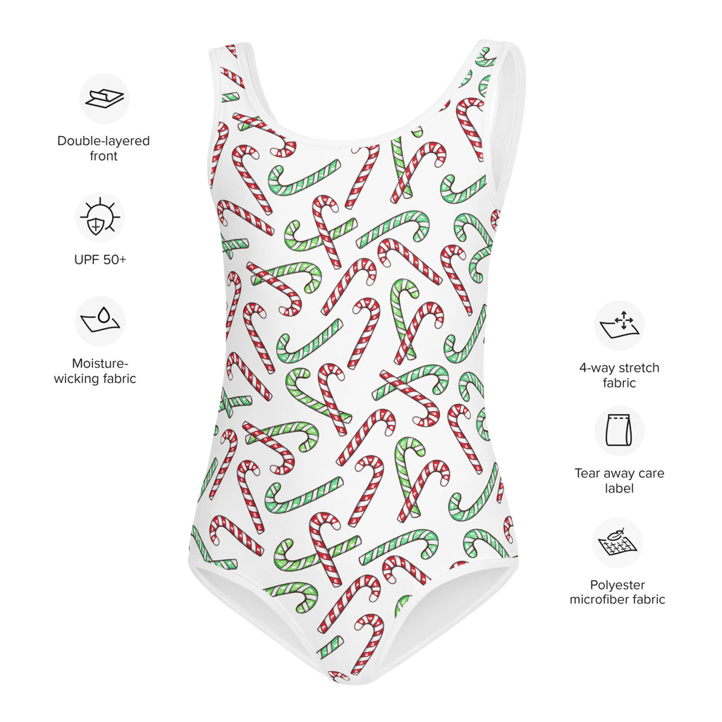 Girls Red & Green Candy Cane Christmas Buttery Soft Swimsuit