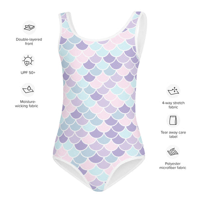 Girls Purple Mermaid Scales Buttery Soft Swimsuit With UPF 50+