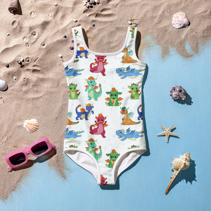 Girls Cartoon Dragons Buttery Soft Swimsuit With UPF 50+