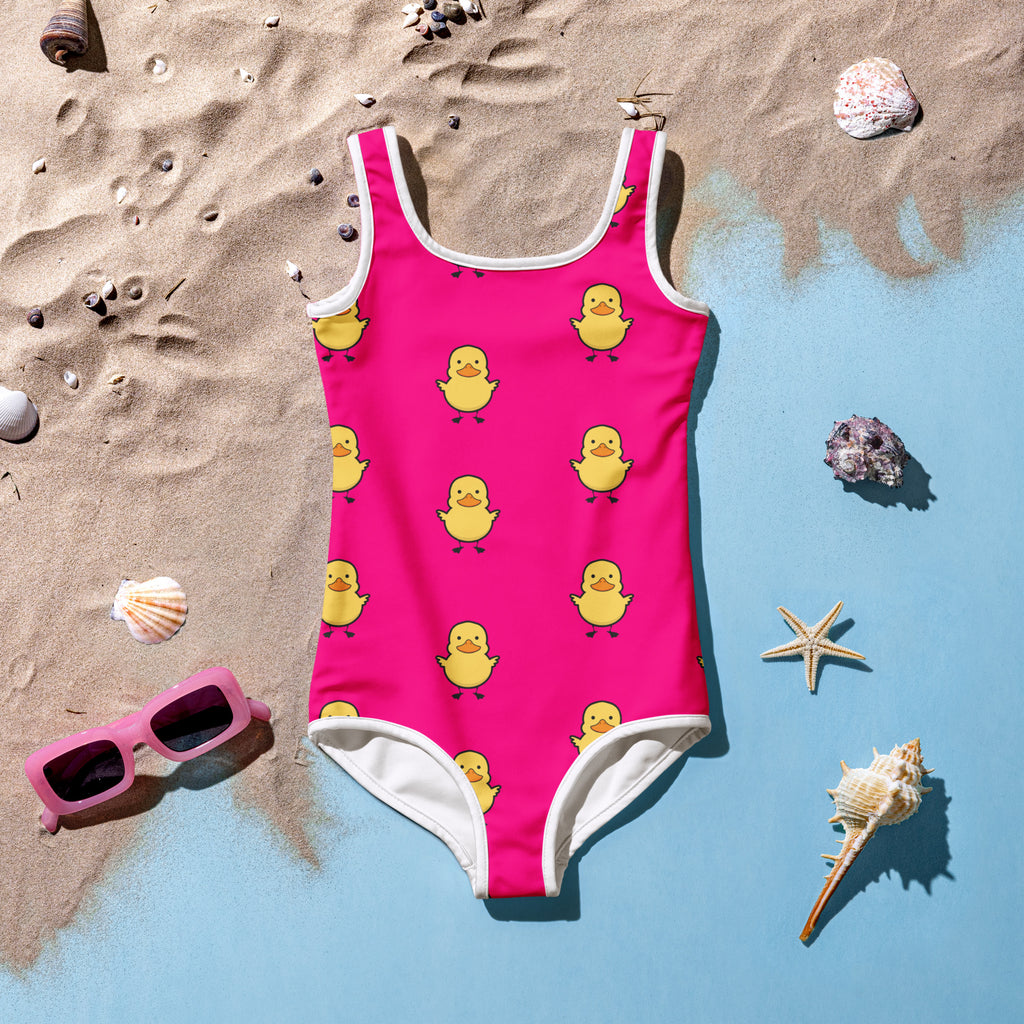 Girls Pink Rubber Duck Buttery Soft Swimsuit With UPF 50+
