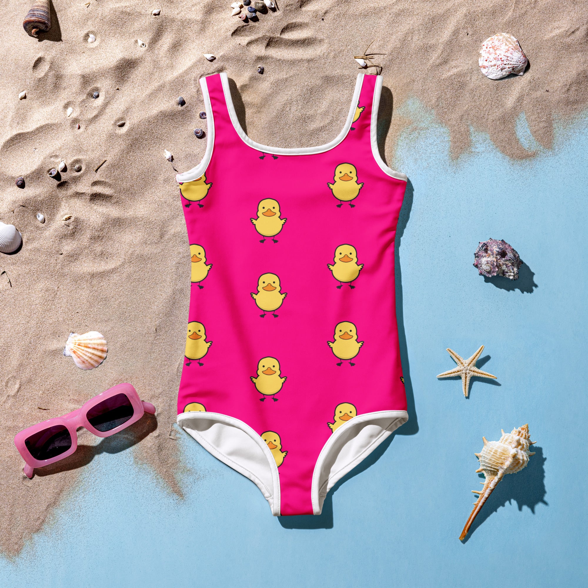 Girls Pink Rubber Duck Buttery Soft Swimsuit With UPF 50+