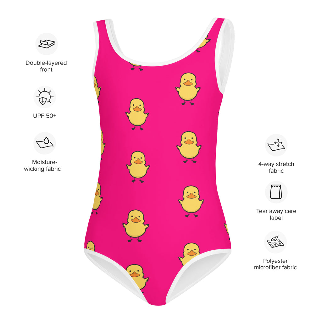 Girls Pink Rubber Duck Buttery Soft Swimsuit With UPF 50+