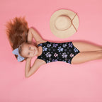 Girls Purple and Pink Paw Print Swimsuit
