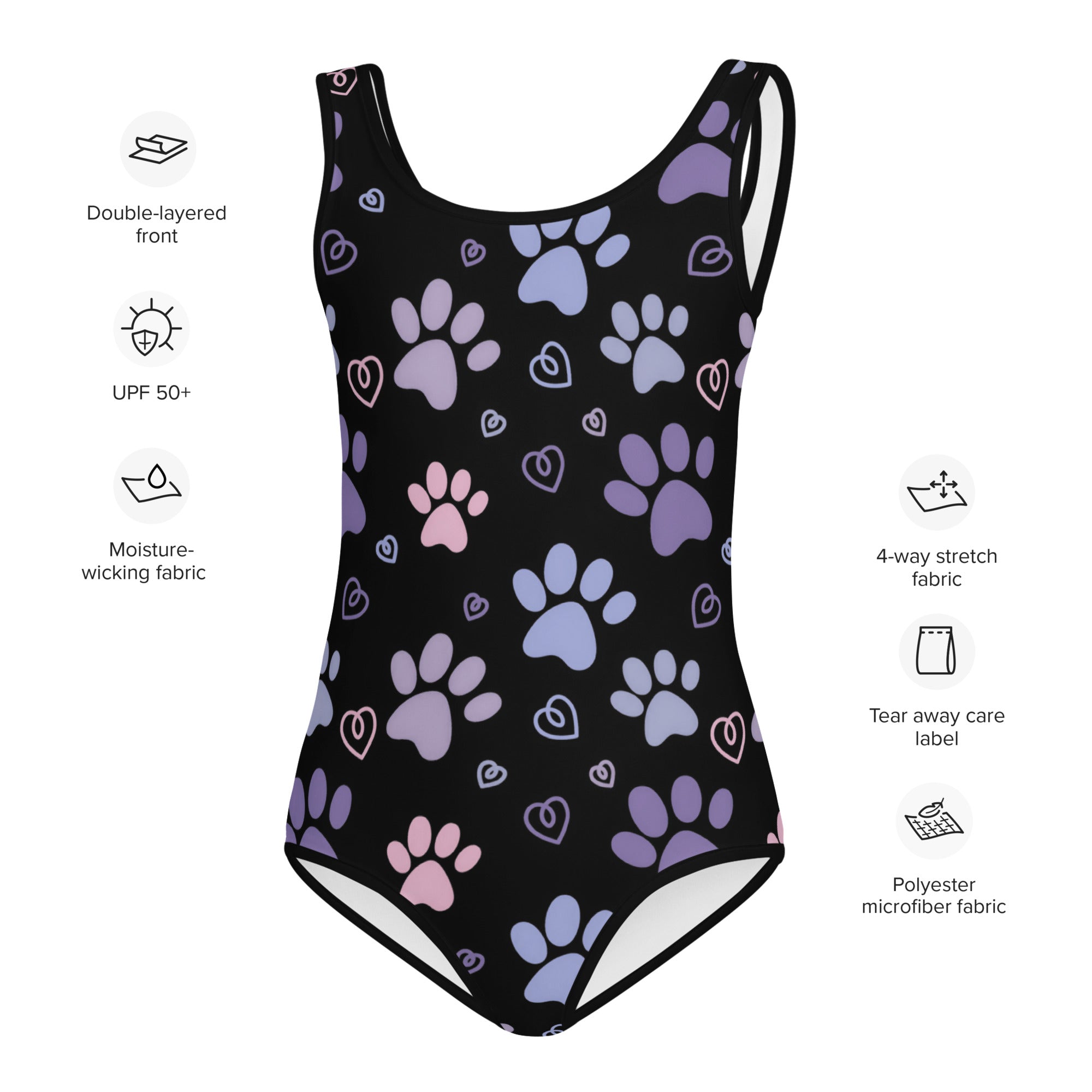 Girls Purple and Pink Paw Print Swimsuit