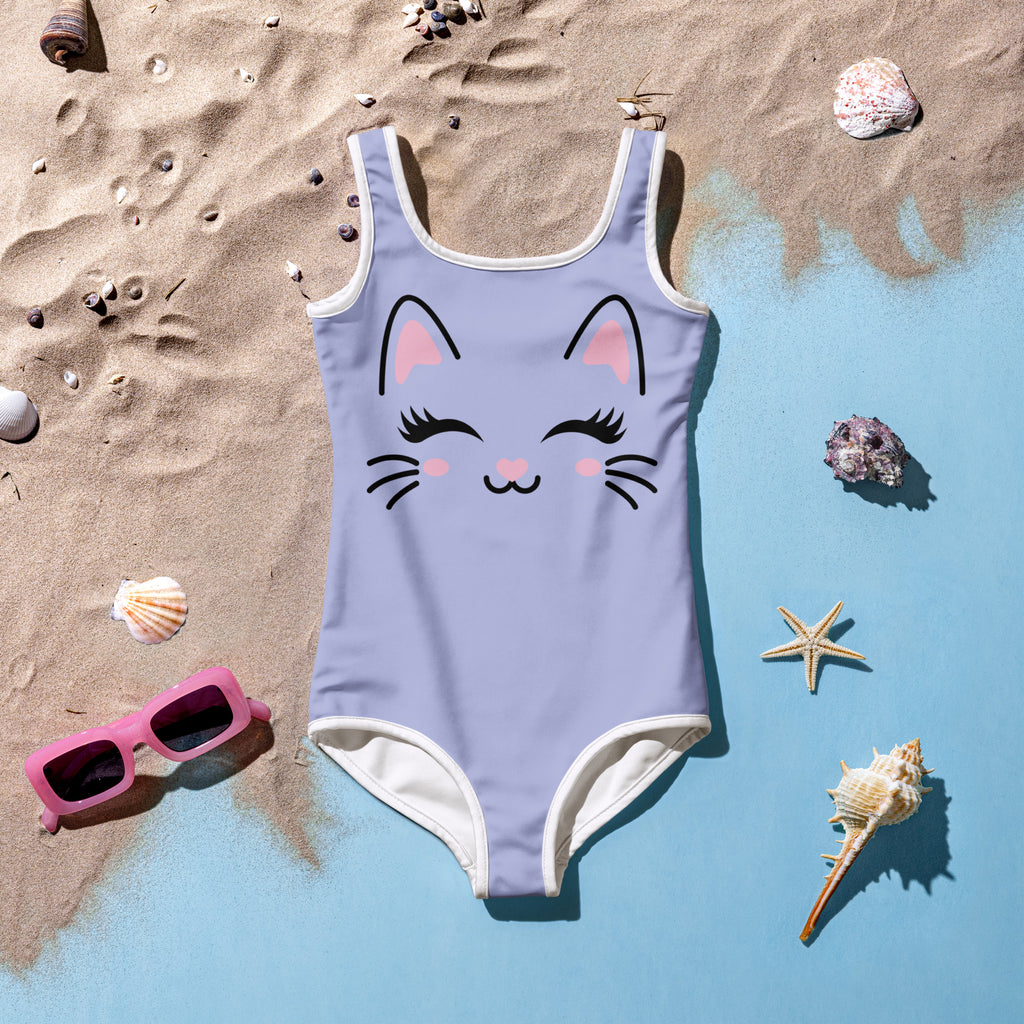 Girls Cute Cat Buttery Soft Swimsuit With UPF 50+