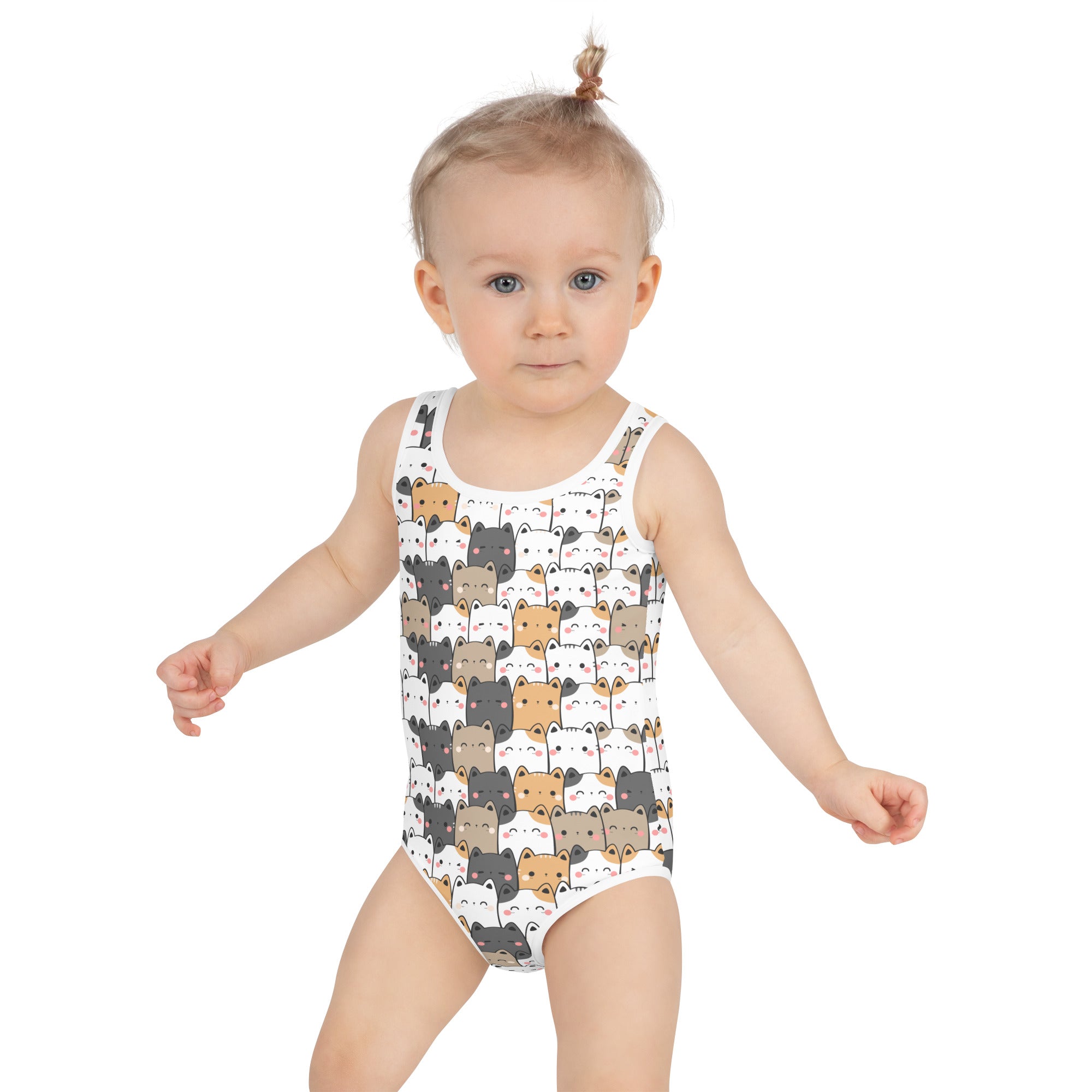 Girls Kawaii Cat Face Buttery Soft Swimsuit With UPF 50+