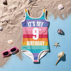 Girls Striped Bright Rainbow Custom Age It's My Birthday Swimsuit