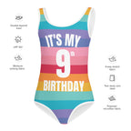 Girls Striped Bright Rainbow Custom Age It's My Birthday Swimsuit