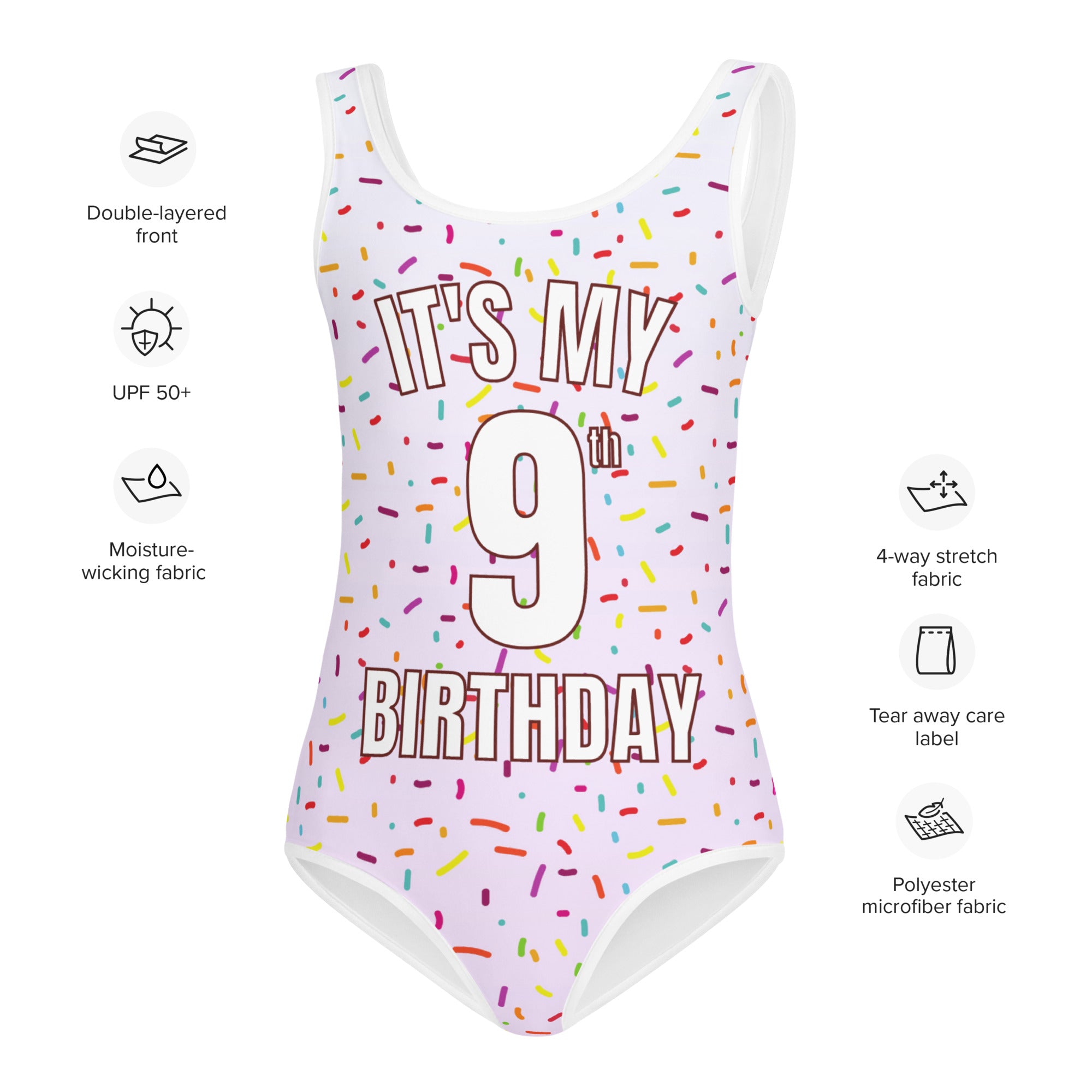 Girls Colorful Sprinkles Custom Age It's My Birthday Buttery Soft Leotard - Quick Drying For Dance and Gymnastics