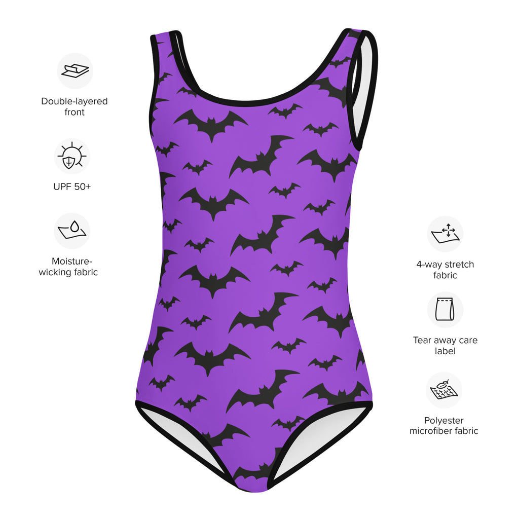 Girls Purple Bats Halloween Buttery Soft Swimsuit