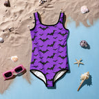Girls Purple Bats Halloween Buttery Soft Swimsuit