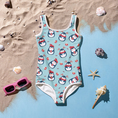 Girls Reindeer Penguin Christmas Buttery Soft Swimsuit
