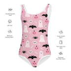 Girls Pink Halloween Swimsuit With Cute Ghosts And Bats