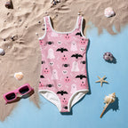 Girls Pink Halloween Swimsuit With Cute Ghosts And Bats
