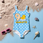 Custom Name and Age Rubber Duck Birthday Swimsuit for Girls