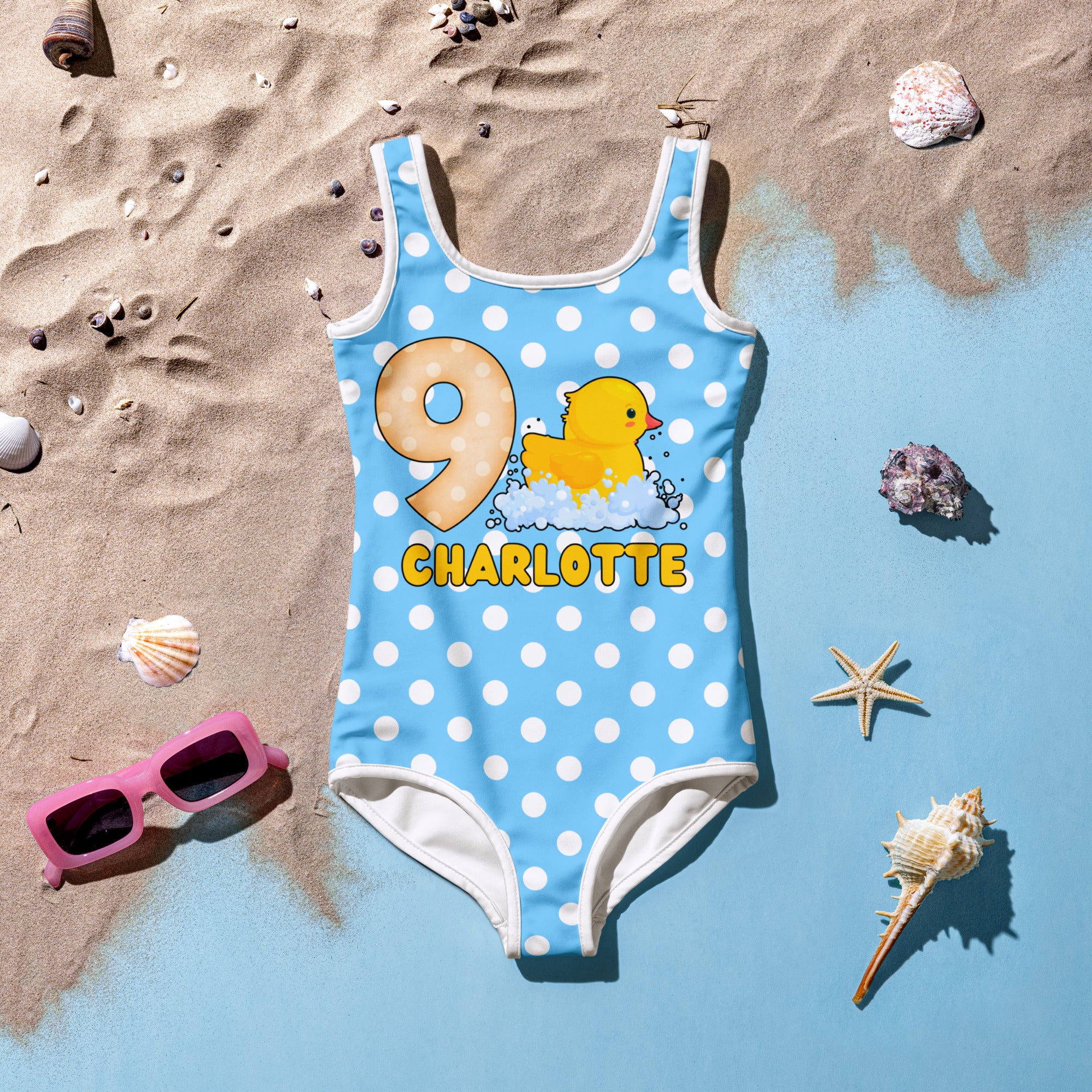Custom Name and Age Rubber Duck Birthday Swimsuit for Girls