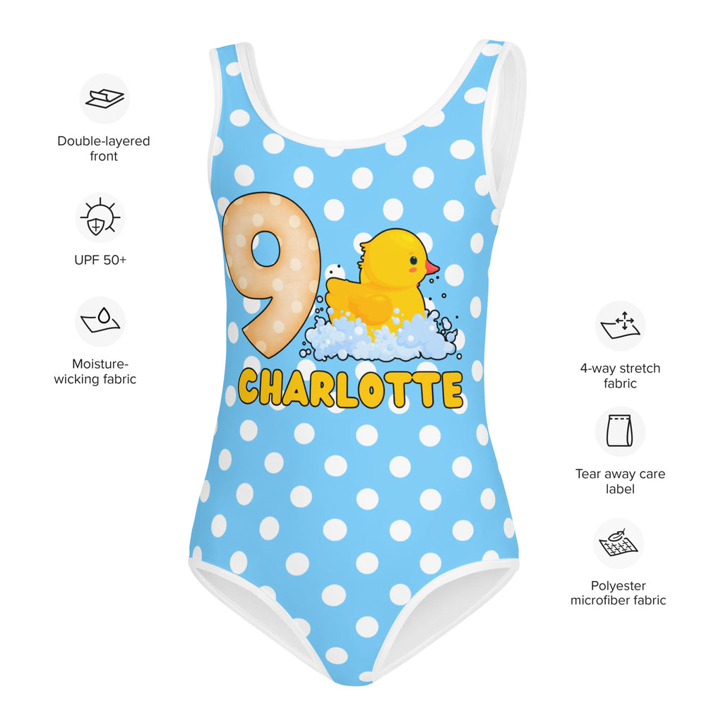 Custom Name and Age Rubber Duck Birthday Swimsuit for Girls