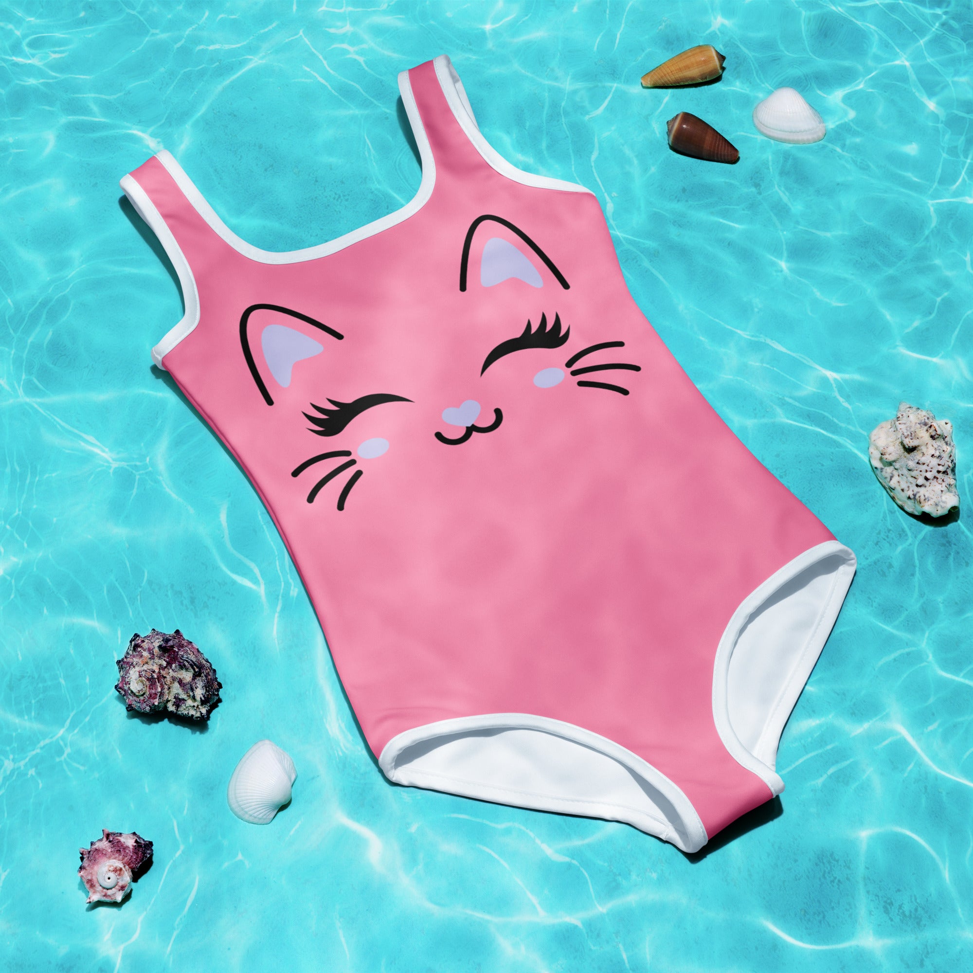 Girls Cute Cat Buttery Soft Swimsuit With UPF 50+