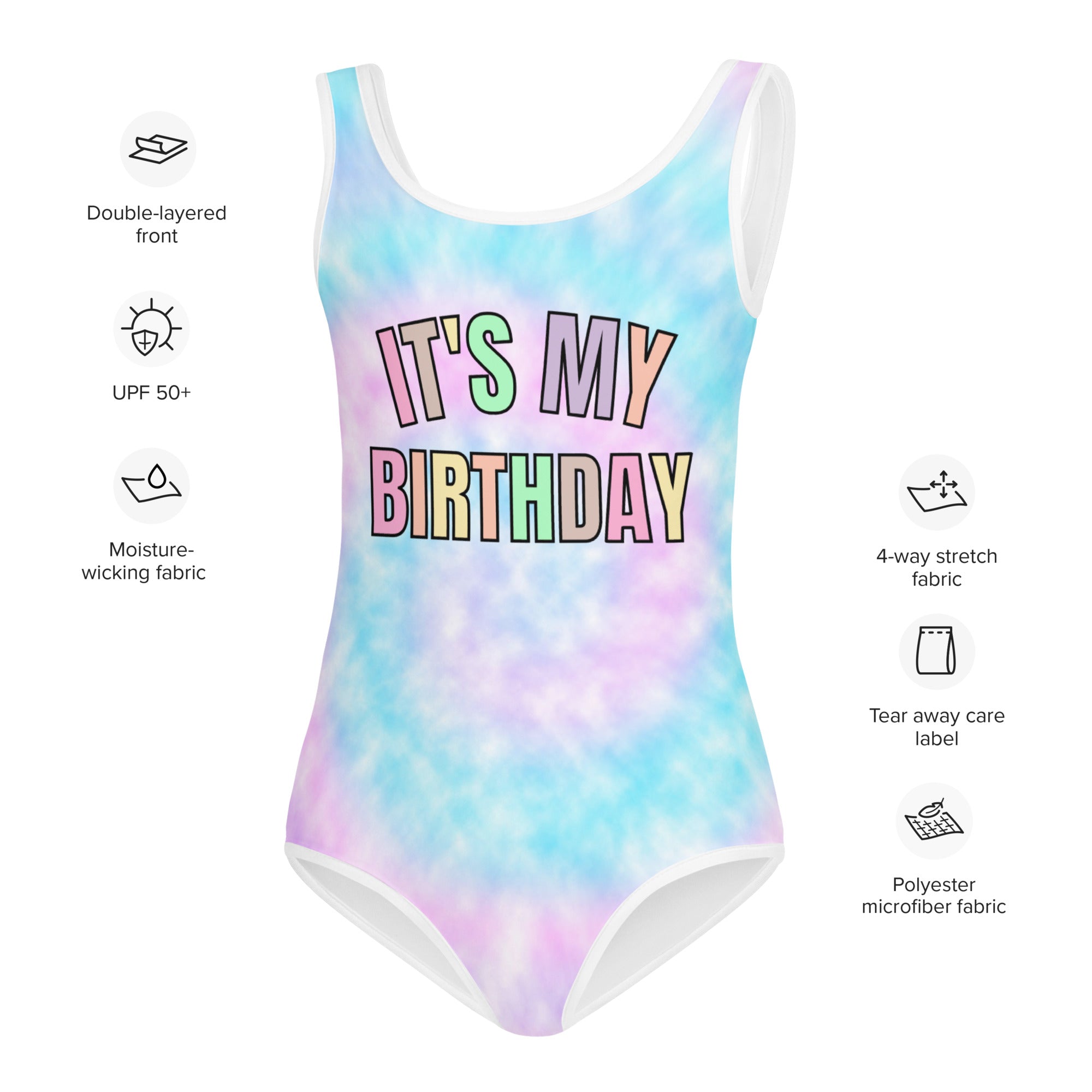 Girls Faux Tie Dye 'It's My Birthday' Buttery Soft Leotard - Quick Drying For Dance and Gymnastics