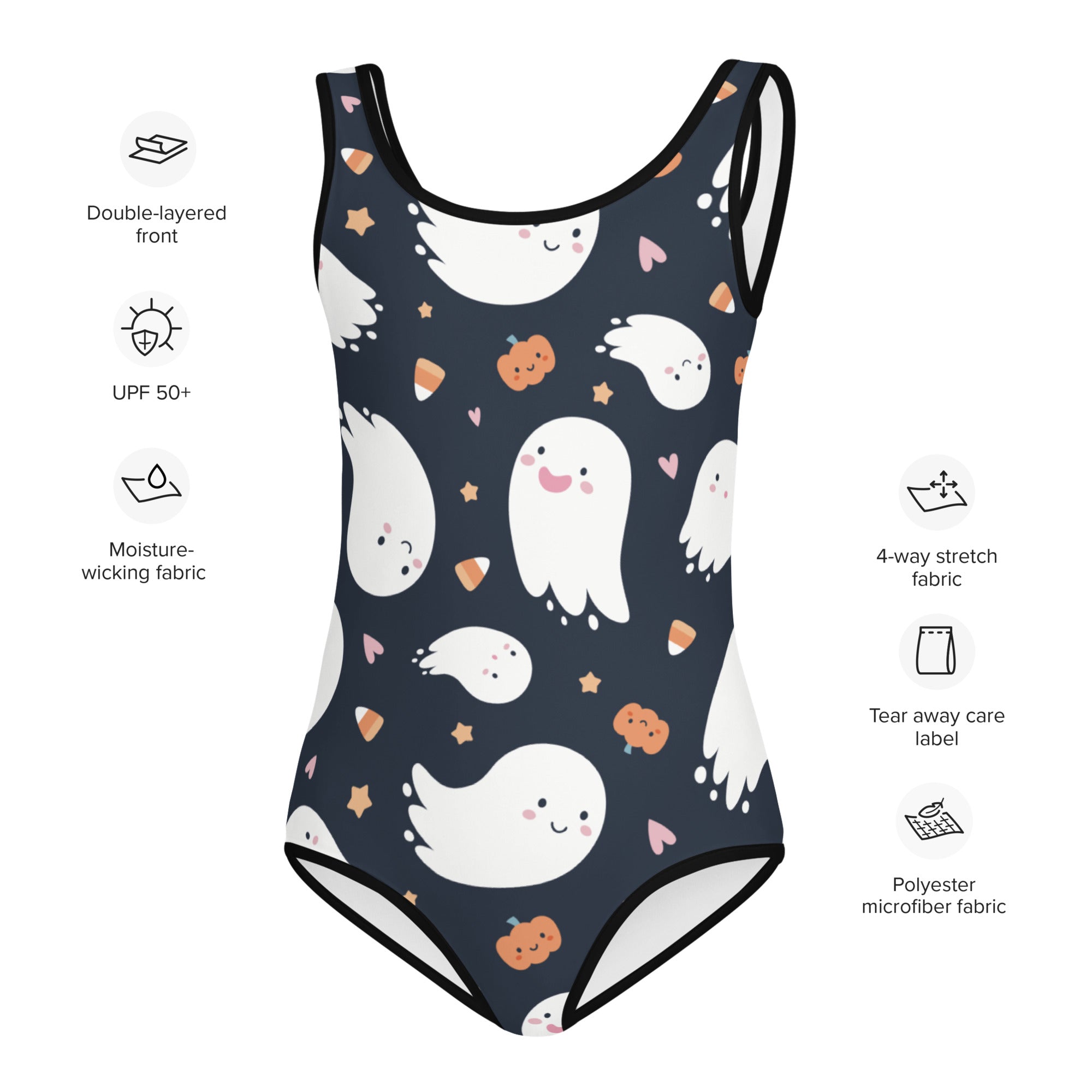 Girls Ghost and Candy Cane Halloween Buttery Soft Leotard - Quick Drying For Dance and Gymnastics