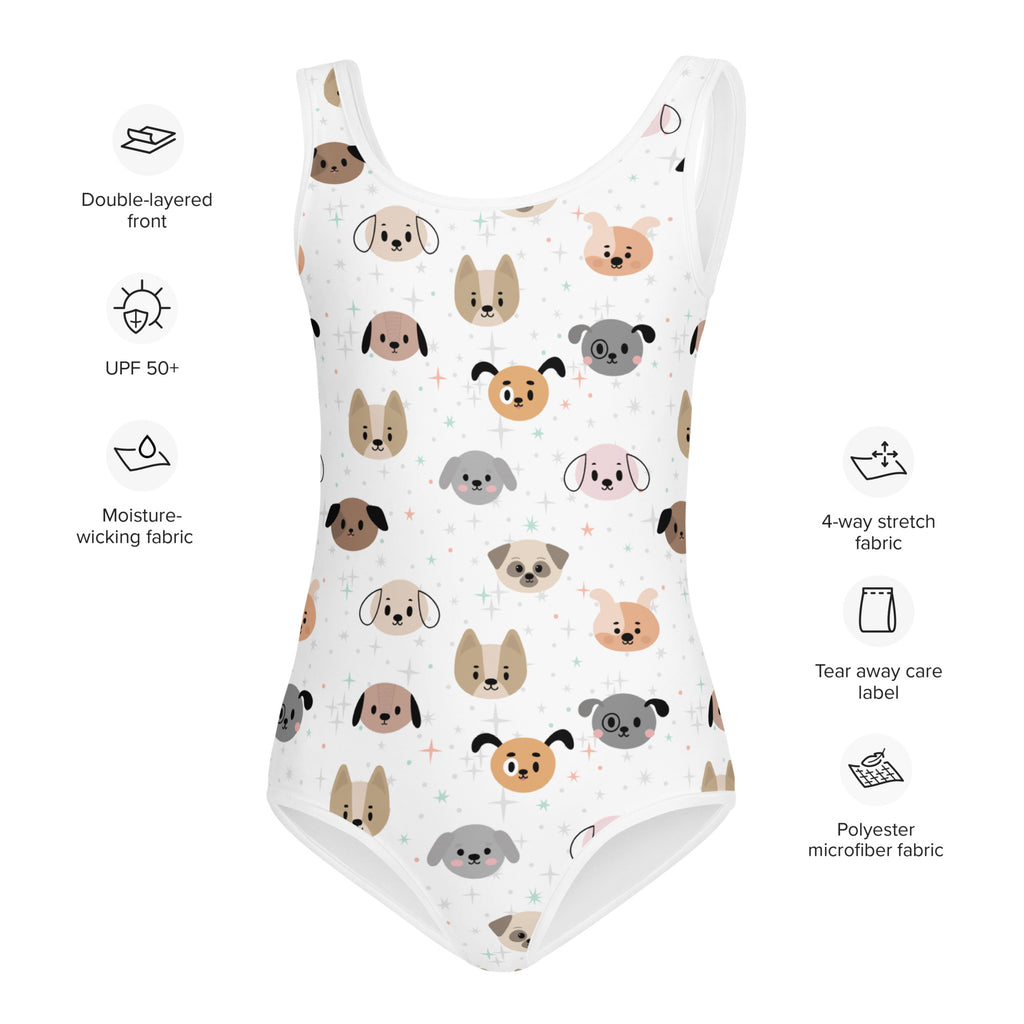 Girls Dog Face Buttery Soft Leotard - Quick Drying For Dance and Gymnastics