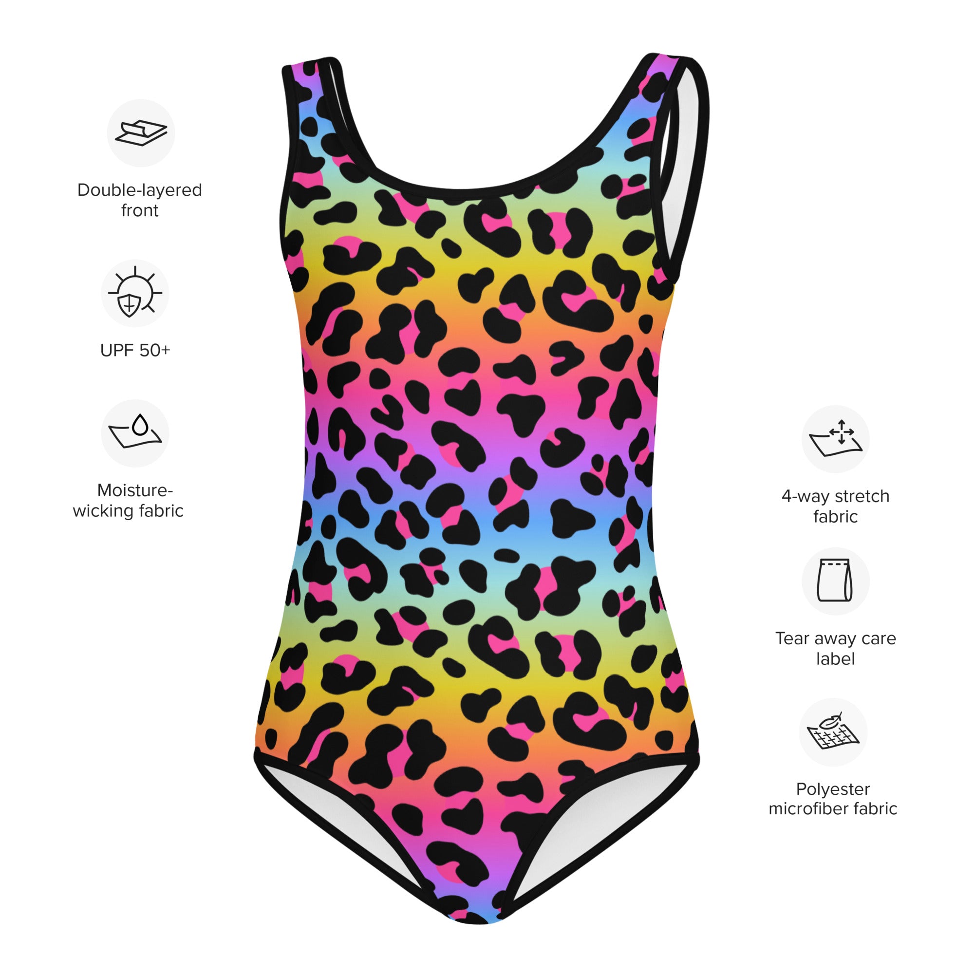 Girls Rainbow Cheetah Buttery Soft Leotard - Quick Drying For Dance and Gymnastics