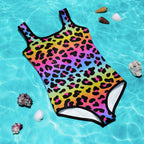 Girls Rainbow Cheetah Buttery Soft Swimsuit With UPF 50+