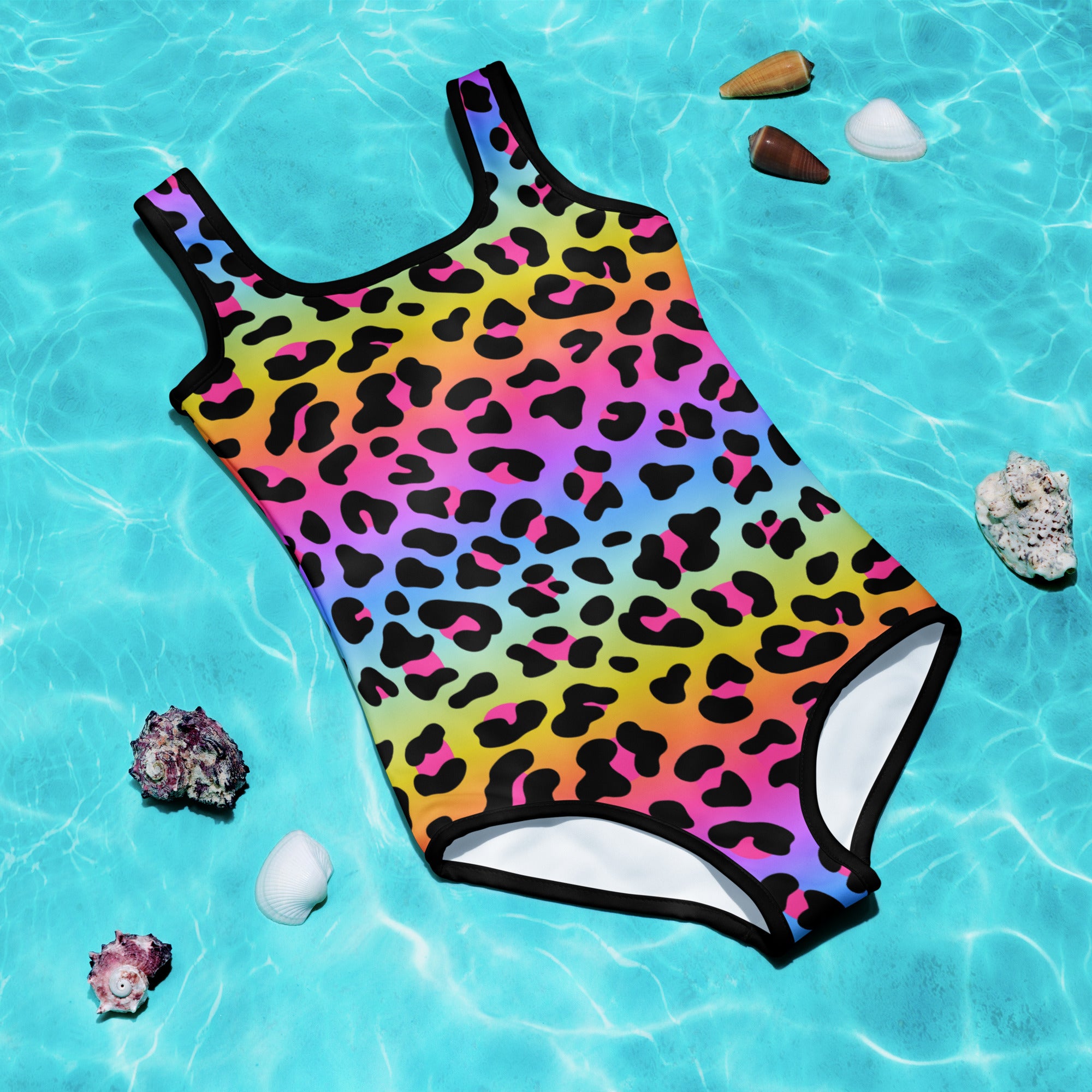Girls Rainbow Cheetah Buttery Soft Swimsuit With UPF 50+