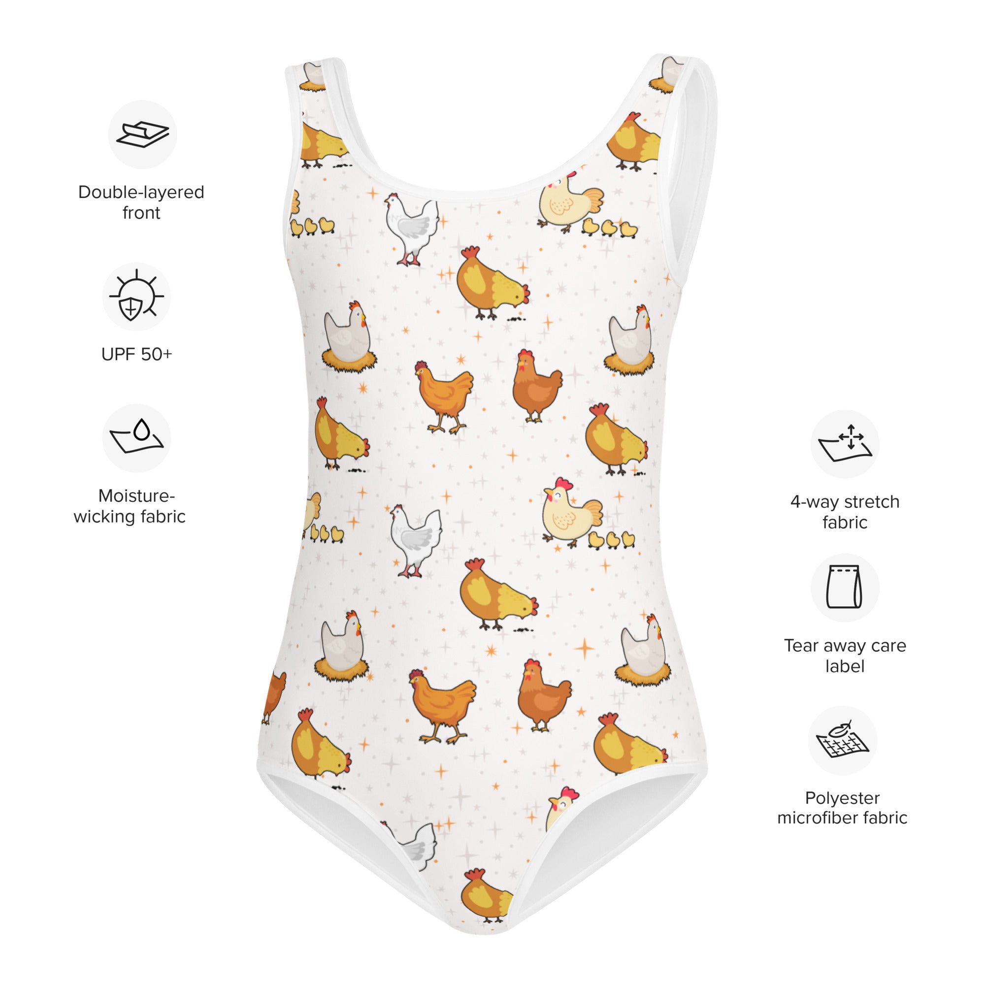 Girls Chicken Pattern Buttery Soft Swimsuit With UPF 50+