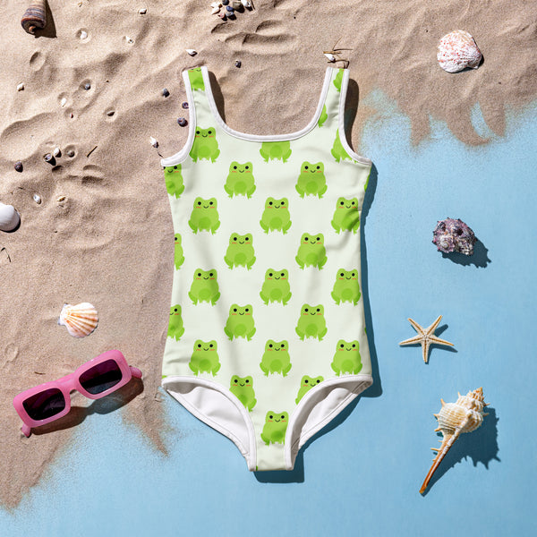 Girls Green Frog Buttery Soft Swimsuit With UPF 50+