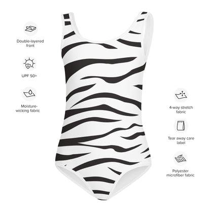 Girls Zebra Pattern Buttery Soft Swimsuit With UPF 50+