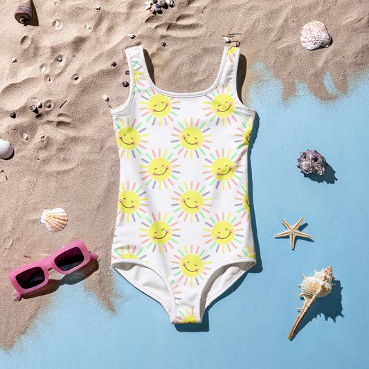Girls Colorful Smile Face Sun Buttery Soft Swimsuit With UPF 50+