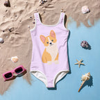 Girls Cute Corgi Dog Buttery Soft Swimsuit With UPF 50+