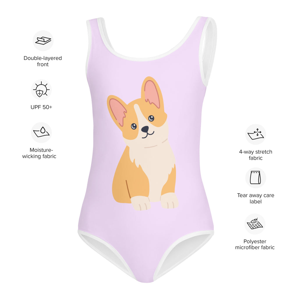 Girls Cute Corgi Dog Buttery Soft Swimsuit With UPF 50+