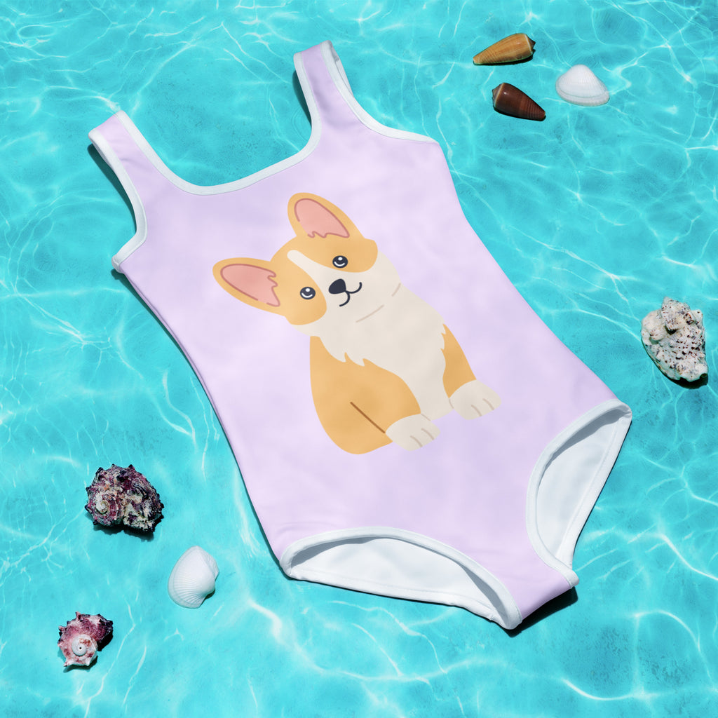 Girls Cute Corgi Dog Buttery Soft Swimsuit With UPF 50+