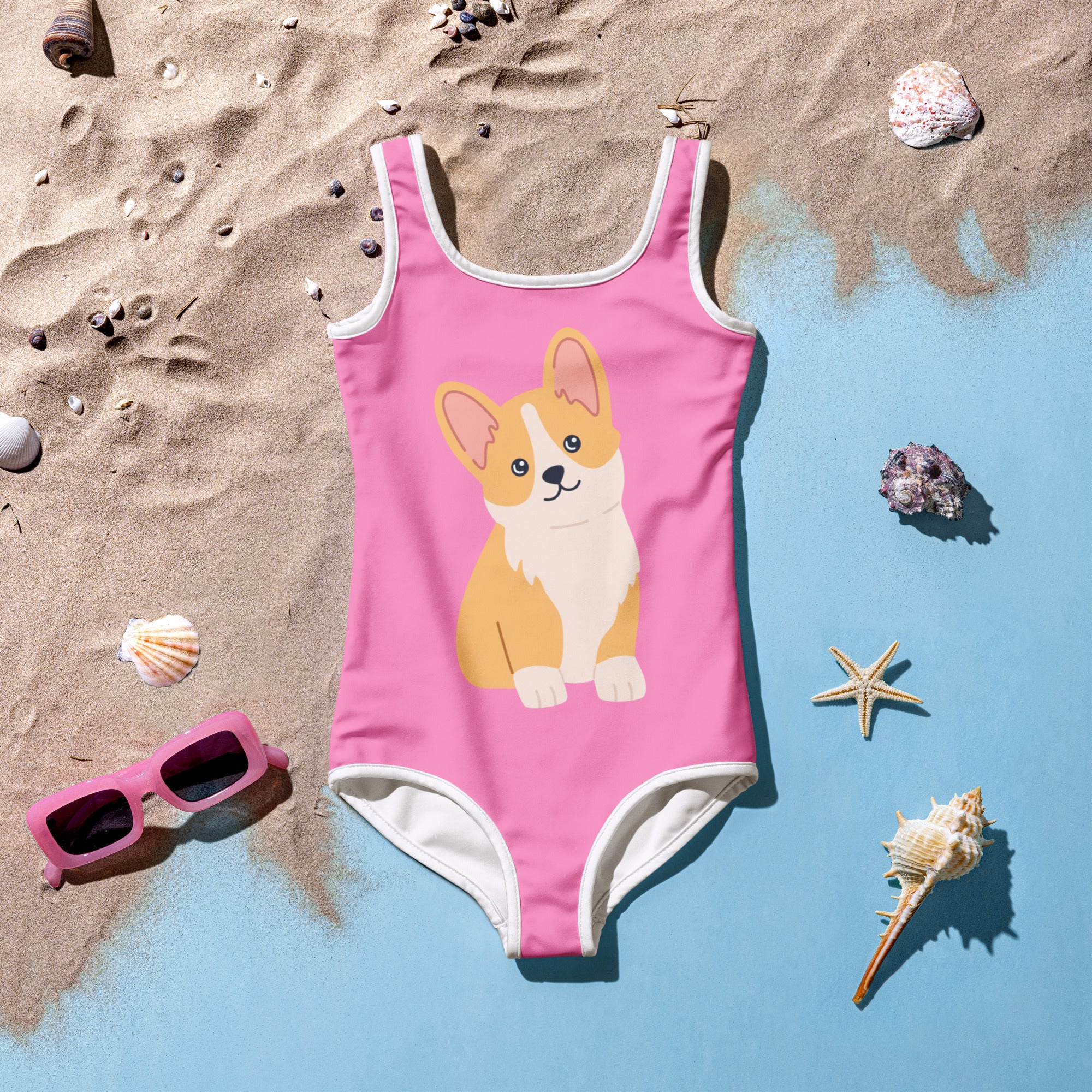 Girls Cute Corgi Dog Buttery Soft Swimsuit With UPF 50+