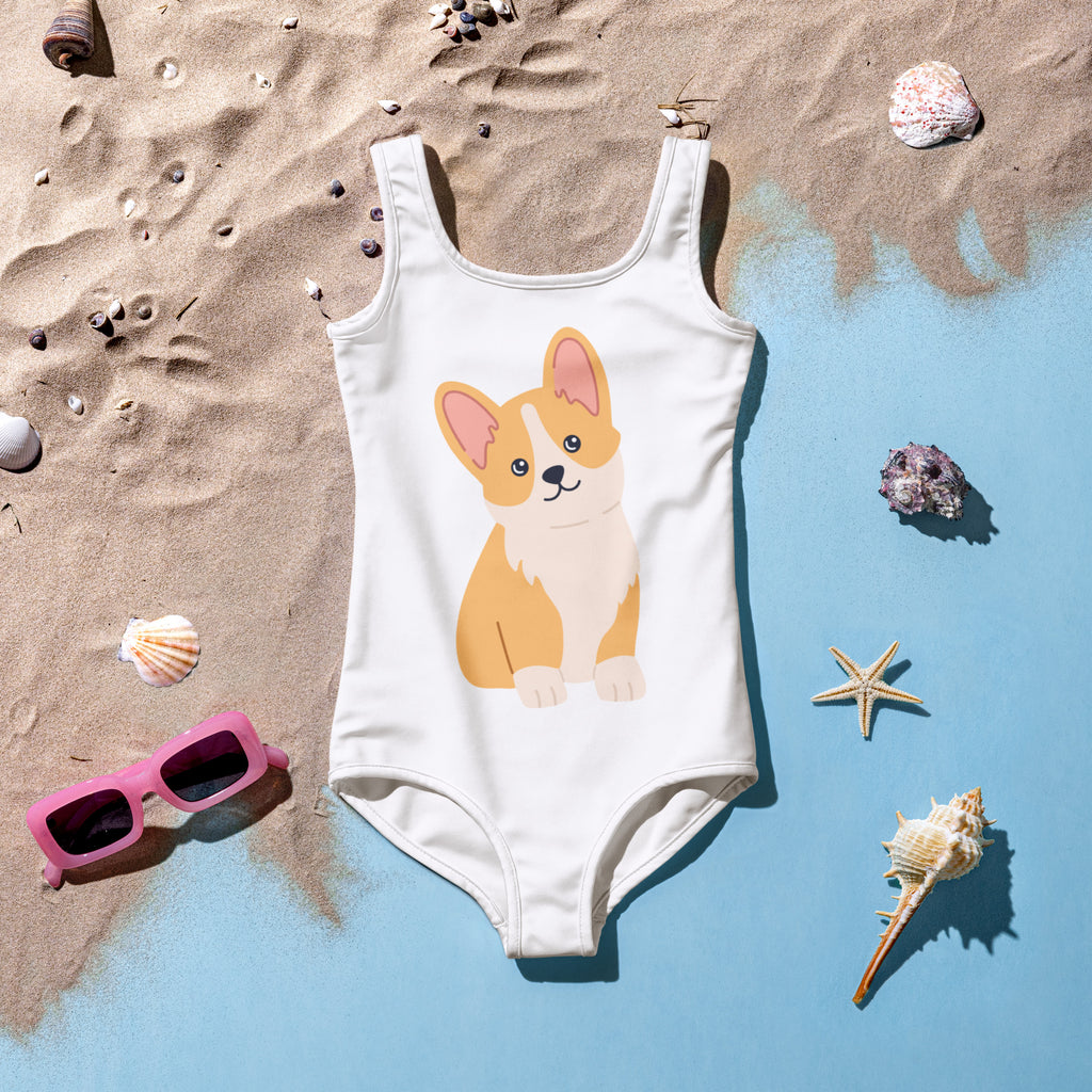 Girls Cute Corgi Dog Buttery Soft Swimsuit With UPF 50+