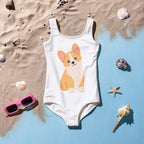 Girls Cute Corgi Dog Buttery Soft Swimsuit With UPF 50+