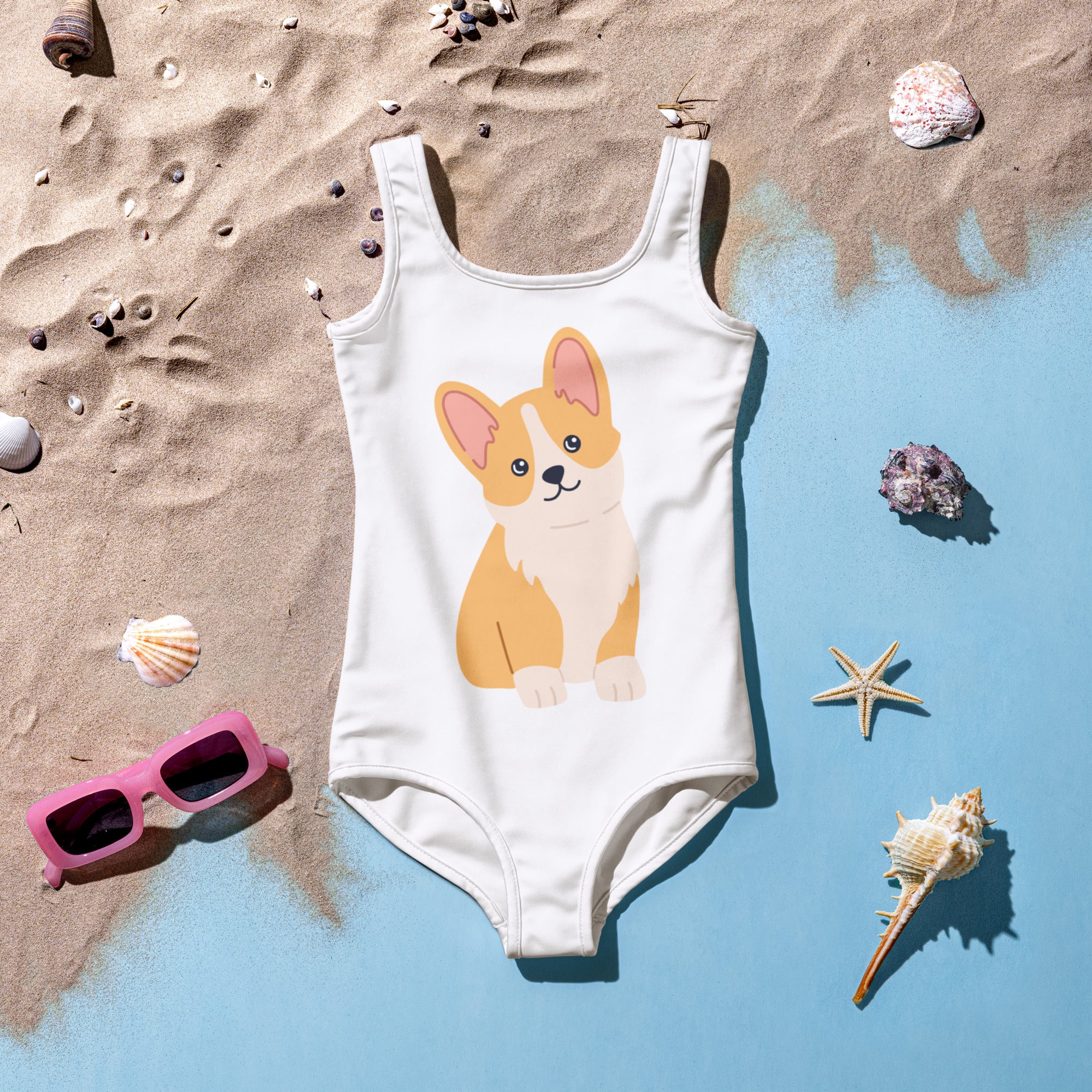 Girls Cute Corgi Dog Buttery Soft Swimsuit With UPF 50+