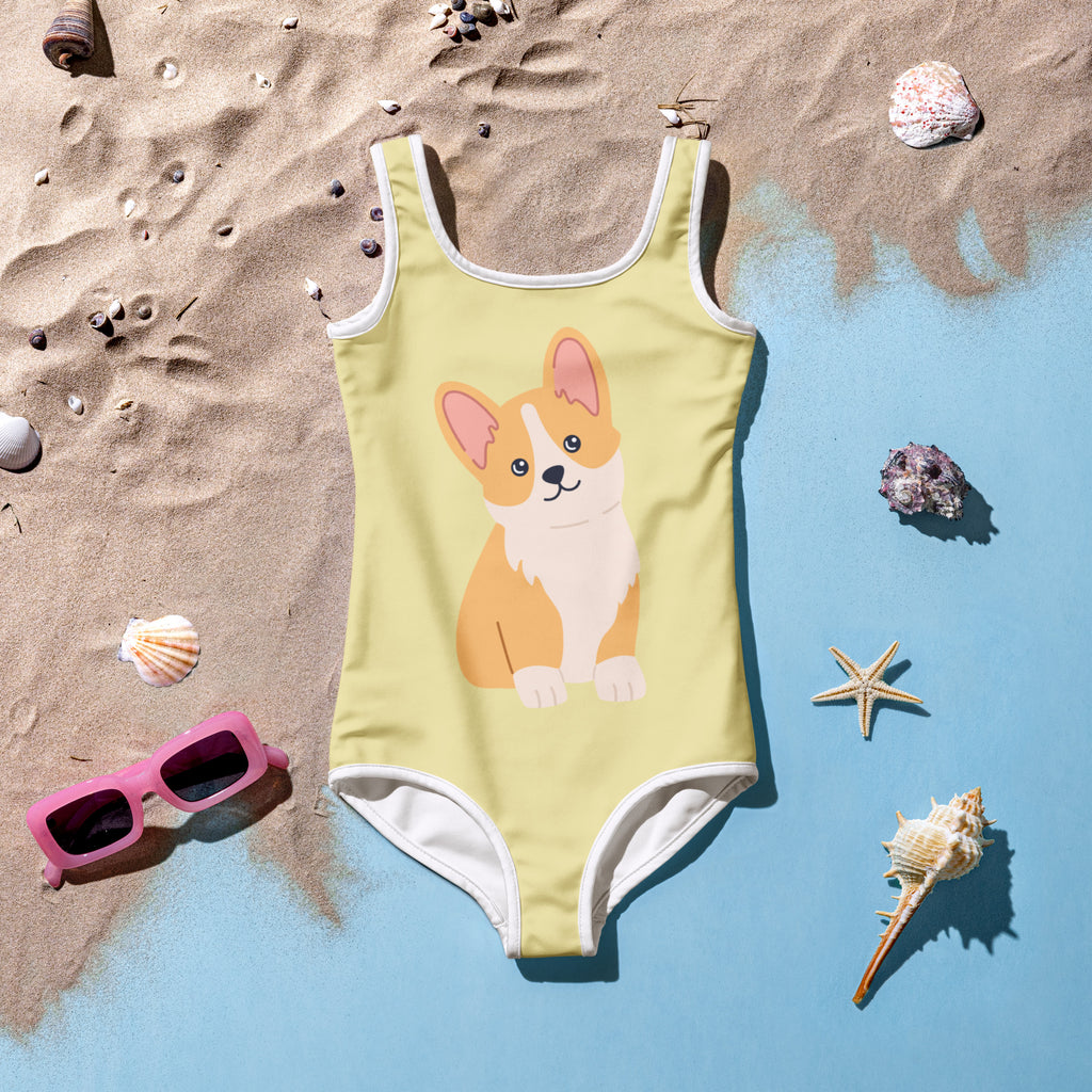 Girls Cute Corgi Dog Buttery Soft Swimsuit With UPF 50+