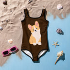 Girls Cute Corgi Dog Buttery Soft Swimsuit With UPF 50+
