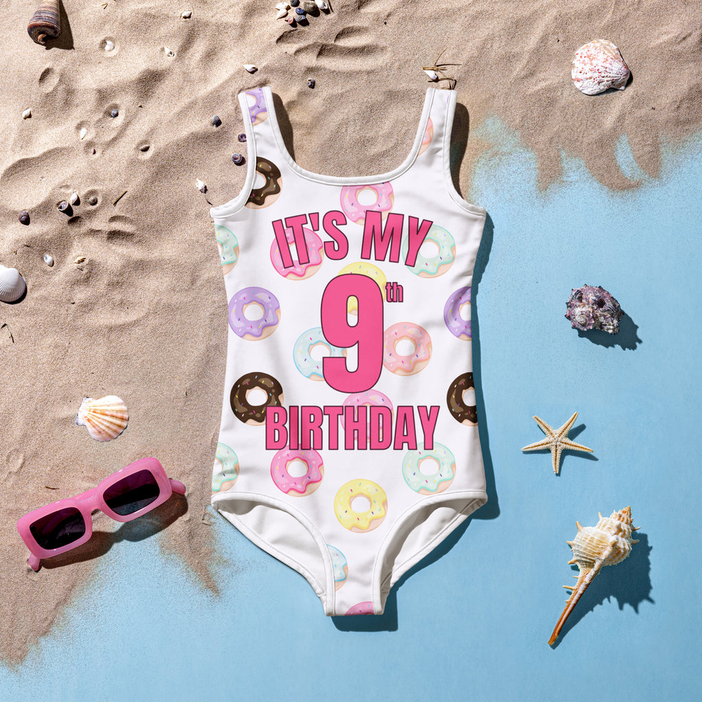 Girls Donuts Custom Age It's My Birthday Swimsuit