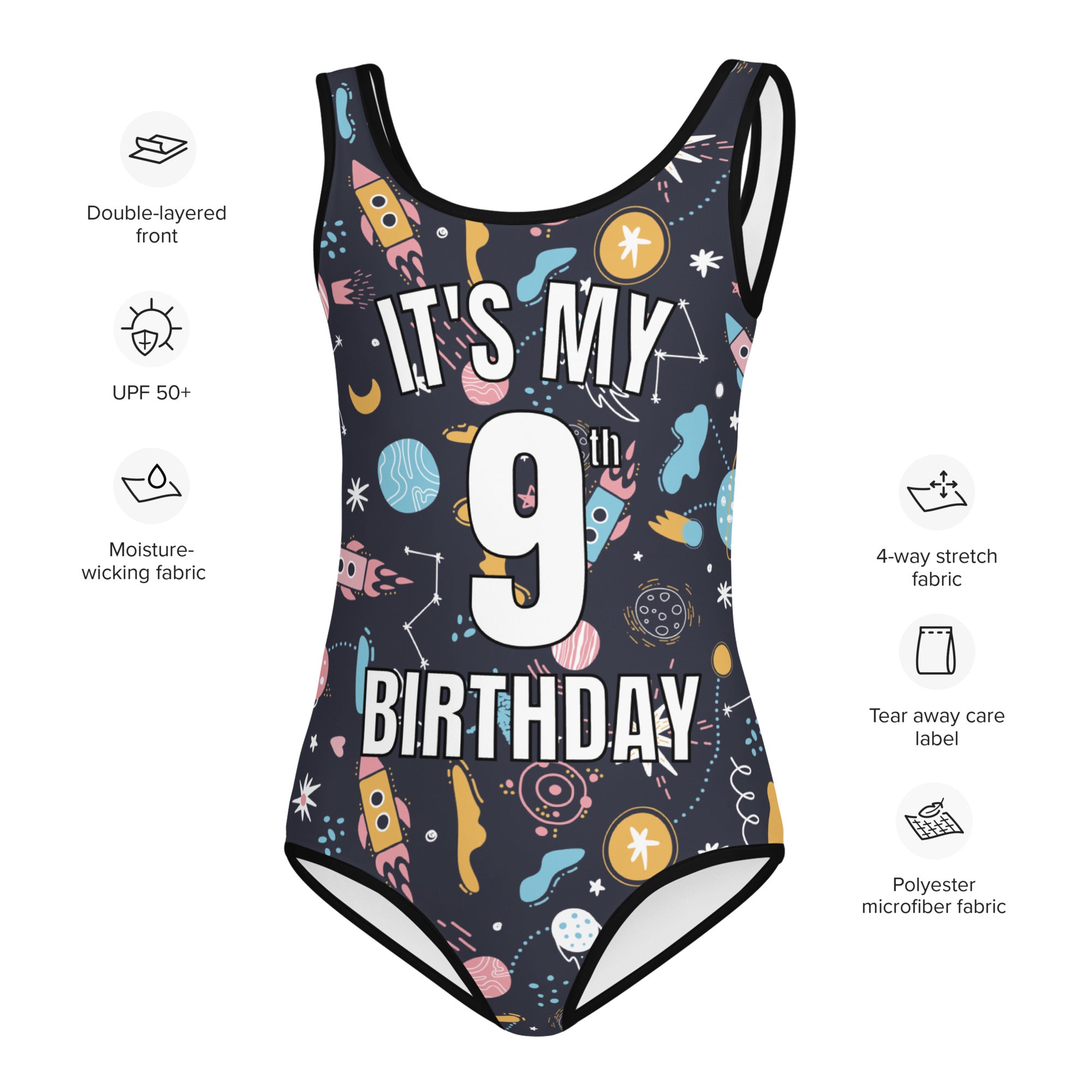 Girls Space Themed Custom Age It's My Birthday Swimsuit