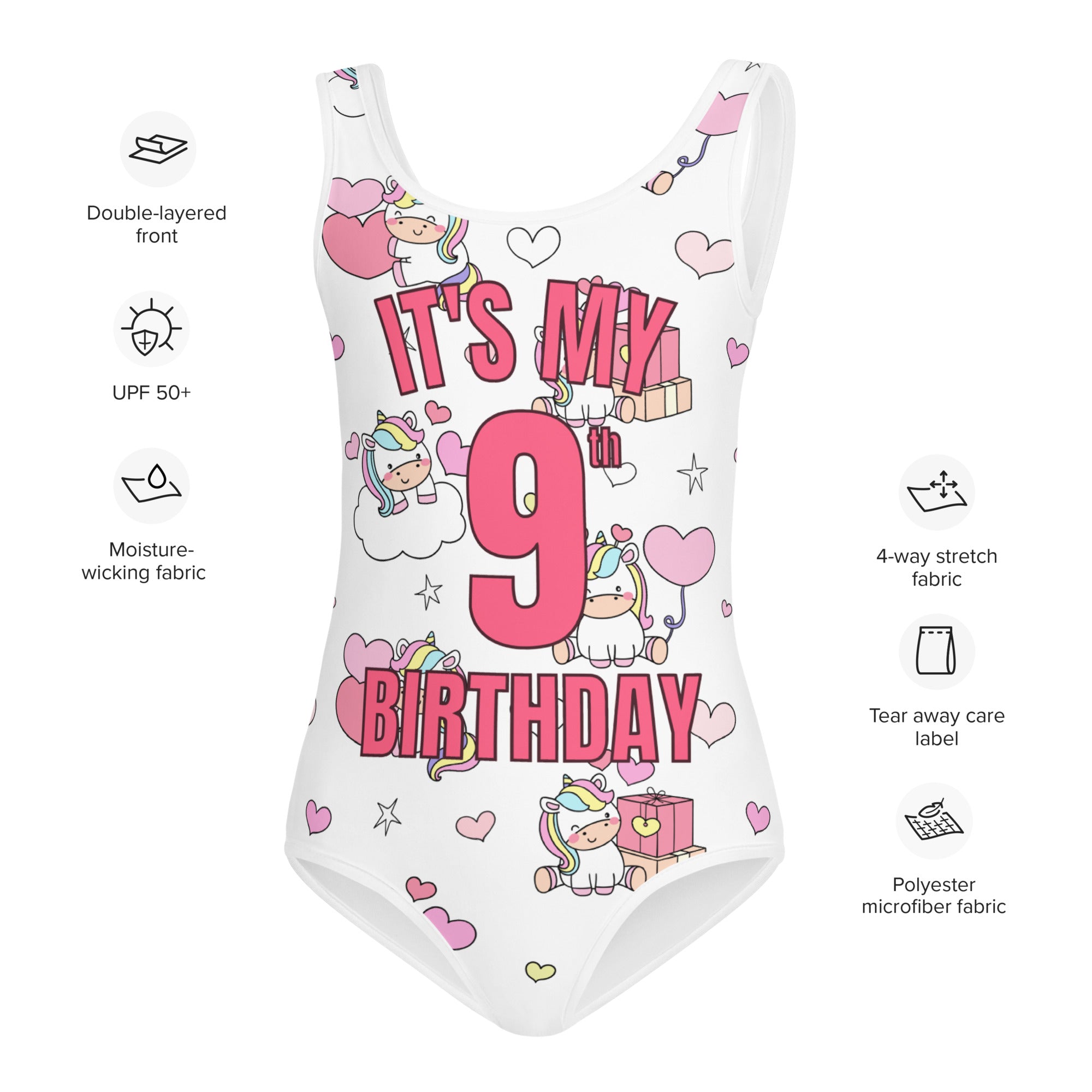 Girls Unicorn Themed Custom Age It's My Birthday Swimsuit