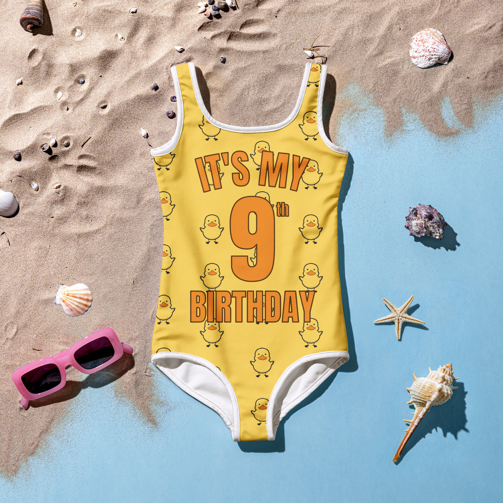 Girls Rubber Duck Themed Custom Age It's My Birthday Swimsuit 