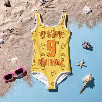 Girls Rubber Duck Themed Custom Age It's My Birthday Swimsuit
