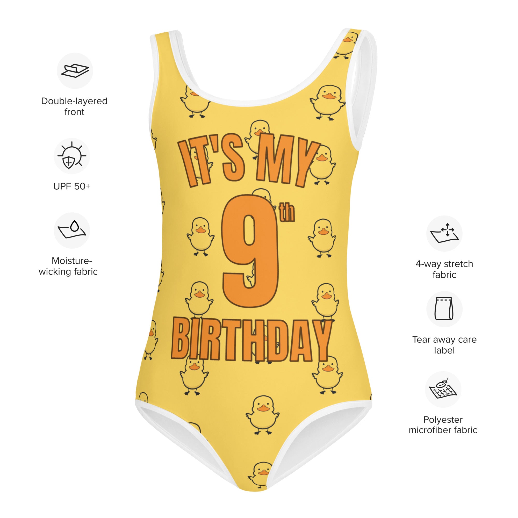 Girls Rubber Duck Themed Custom Age It's My Birthday Swimsuit