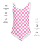 Girls Pink Checkerboard Buttery Soft Swimsuit With UPF 50+