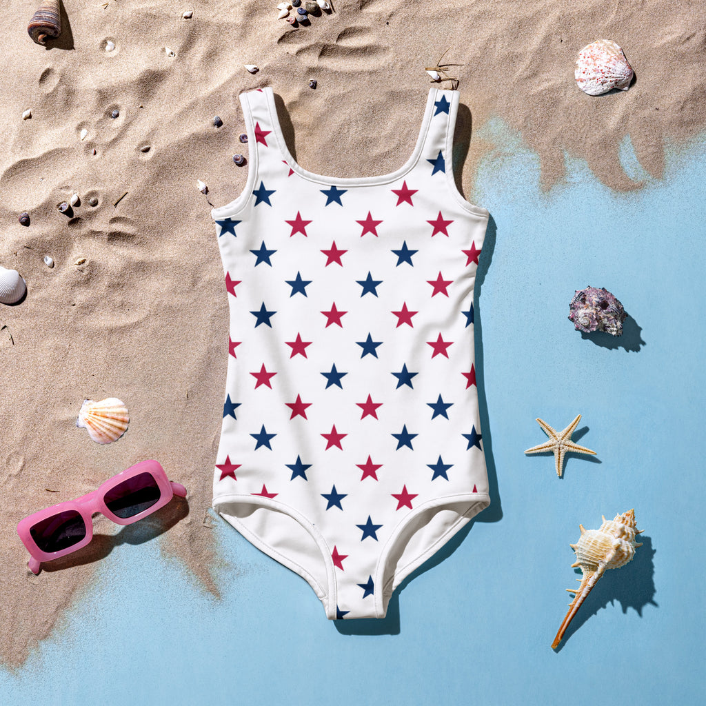 Girls Patriotic Stars Buttery Soft Swimsuit With UPF 50+